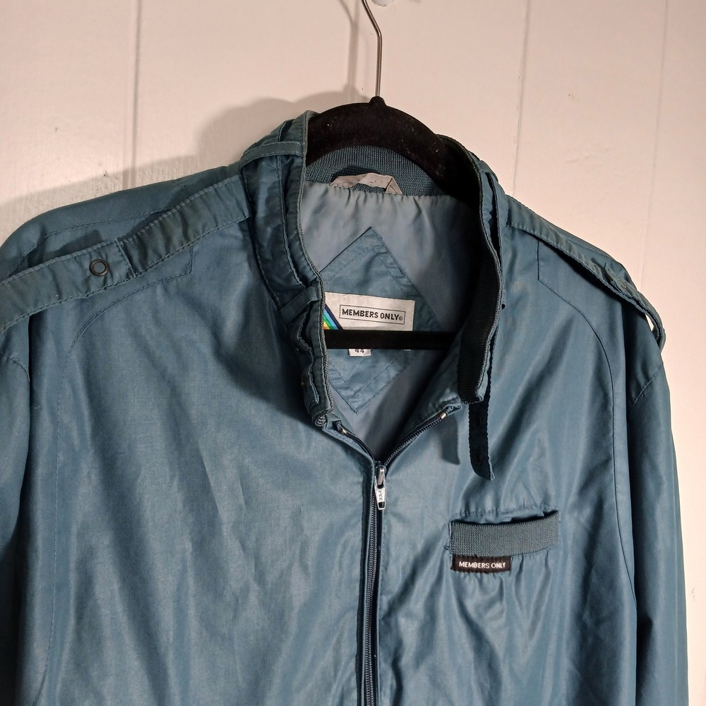 Members Only Racer Jacket Mens 44 Teal Vintage 80s Iconic Cafe Bomber WL